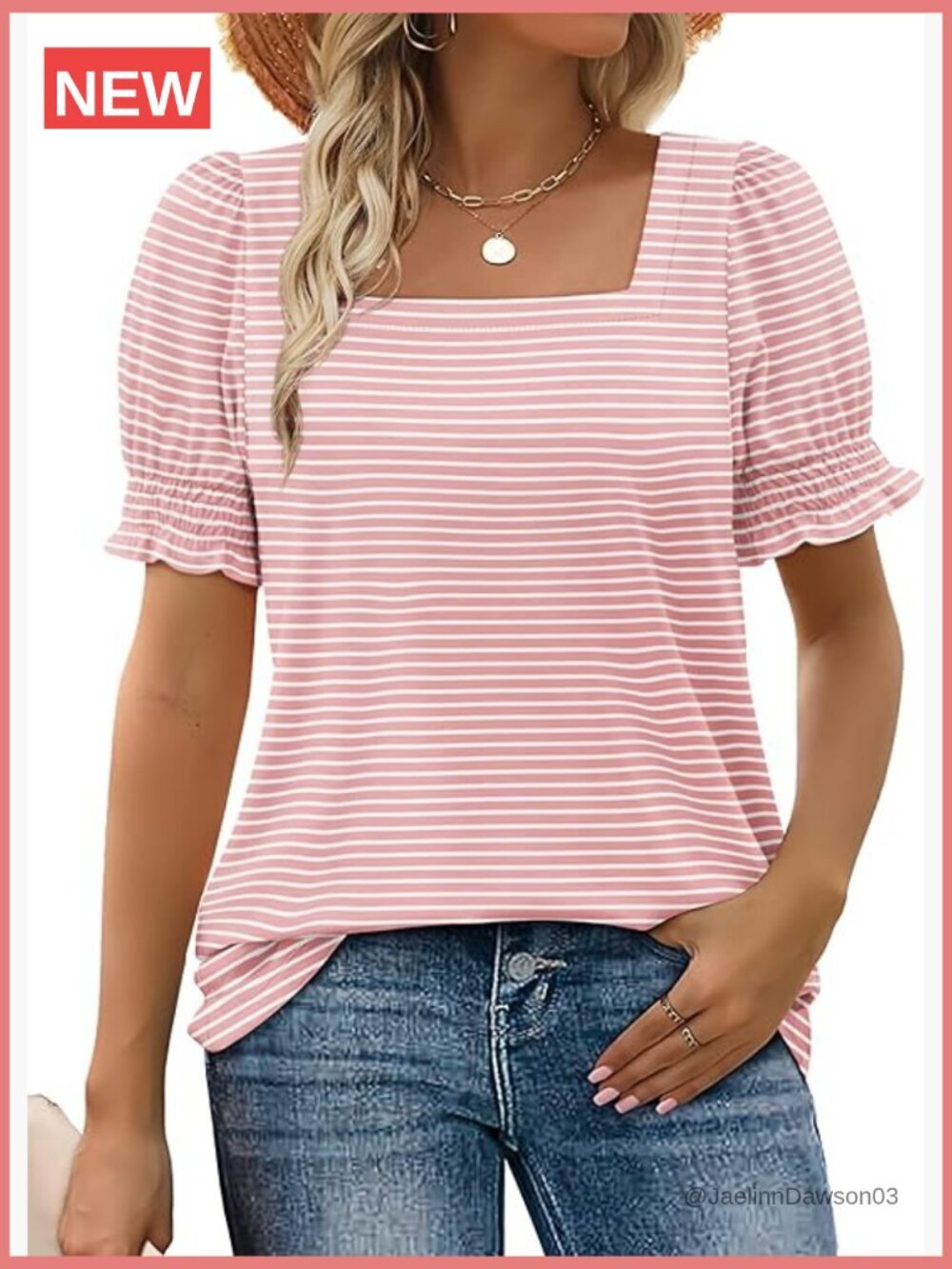 Women's Square Neck Ruffle Sleeve T-Shirt Summer Top